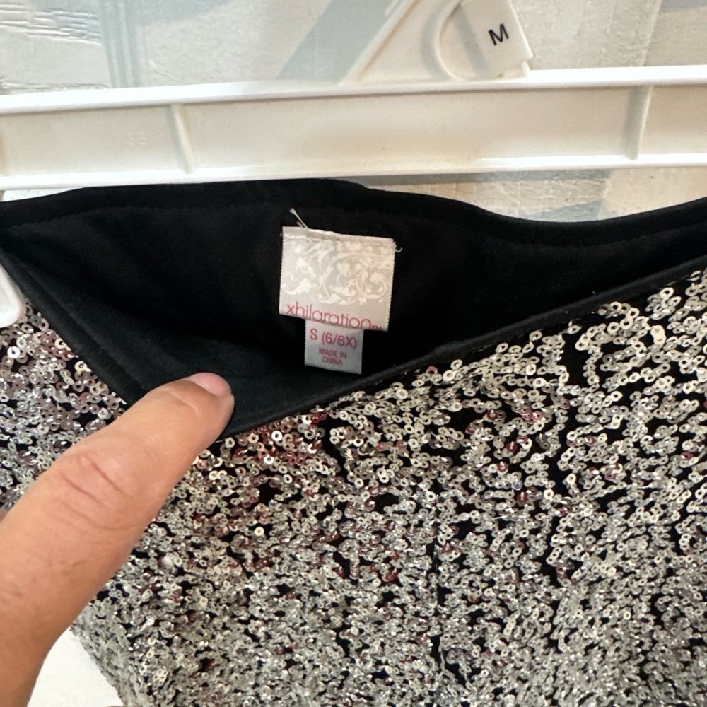 Xhilaration Silver Sequin Tank Top with Black Trim